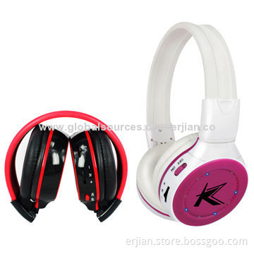 Super Bass Wireless Earphones with T-flash Card Slot, FM Radio, Running Light, Built-in Battery